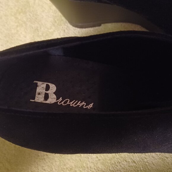 Browns, Black Suede, Lace-Up, Wedge Heel, Booties, Ladies Size 39 (or 8), Mint - Picture 2 of 4